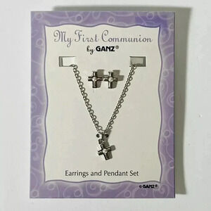 My First Communion by Ganz - Earrings and Pendant Set Silver Tone